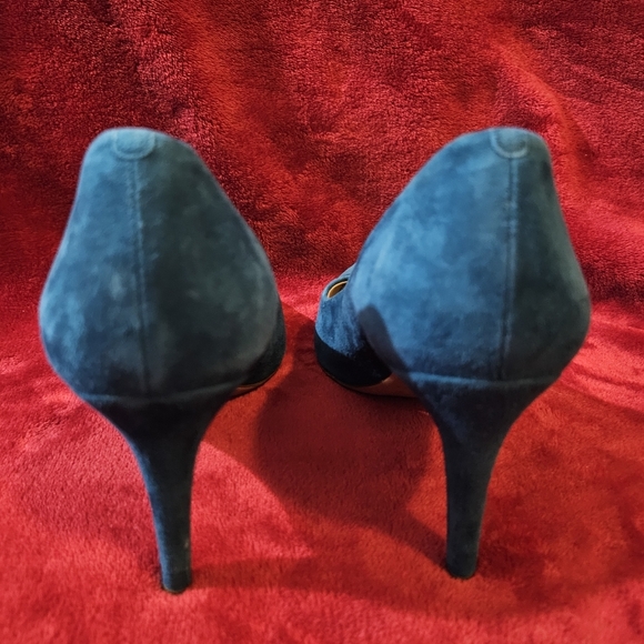 J. Crew Women Teal Blue Green Pointy-Toe Suede Leather Heels-Size 8 - Picture 5 of 7